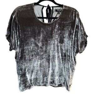 Madewell Velvet Short Sleeve Top Back Tie Gray Boho Chic Earthy‎ Tone Party SM